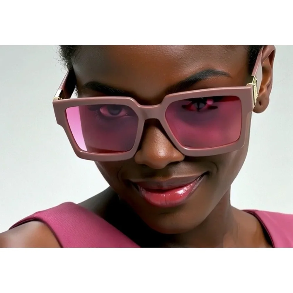 Square Sunglasses Pink Lens Frame Celebrity Beach Style Driving Comfortable Lady
